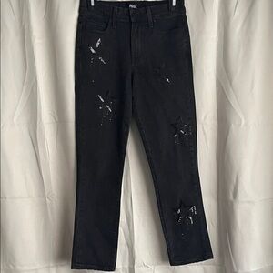 NWT PAIGE Jacqueline High Rise Straight Crop Dripping Sequins Black Size 24